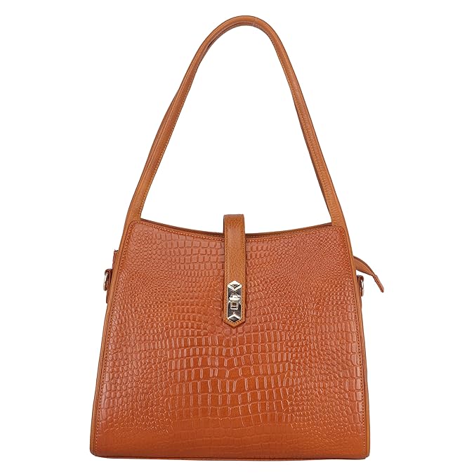Croco Leather Handbag - TURN LOCK