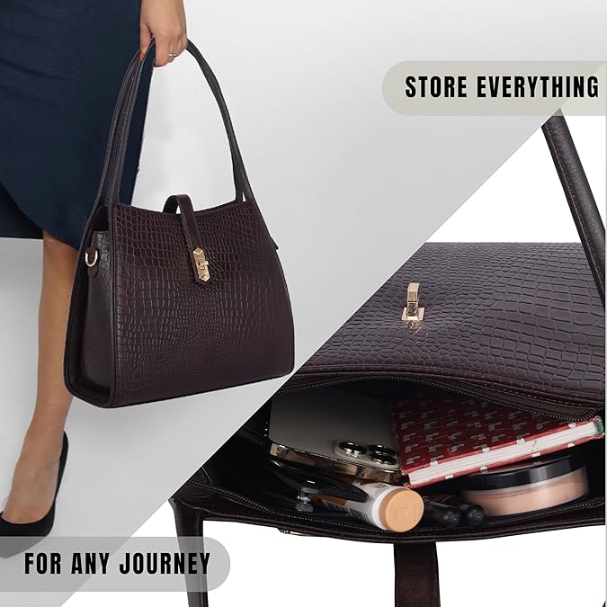 Croco Leather Handbag - TURN LOCK