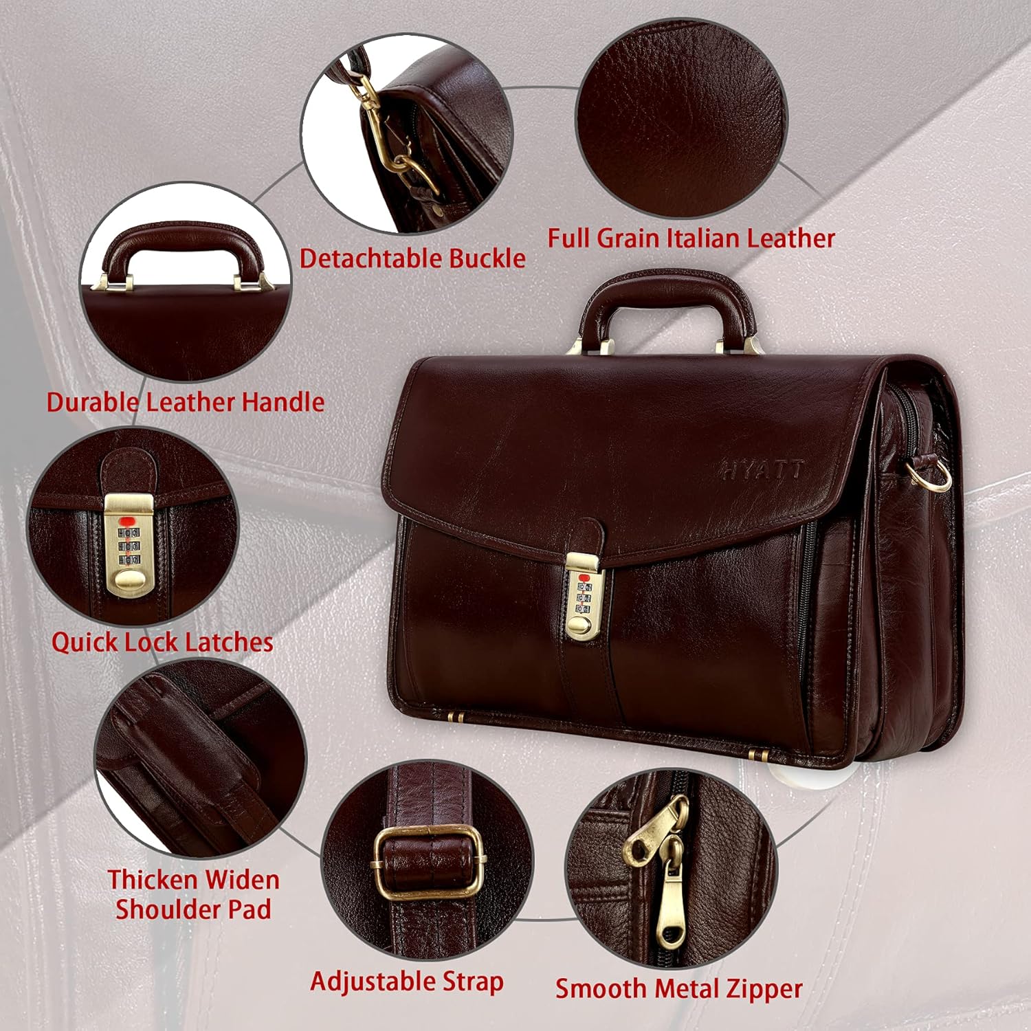 Leather Laptop Briefcase - Vertical Lock