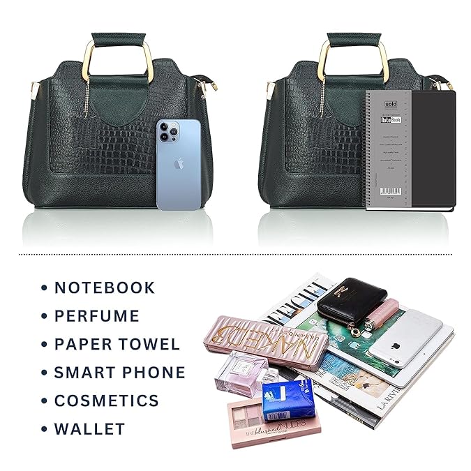 Leather Satchel Handbag - Trapezoid