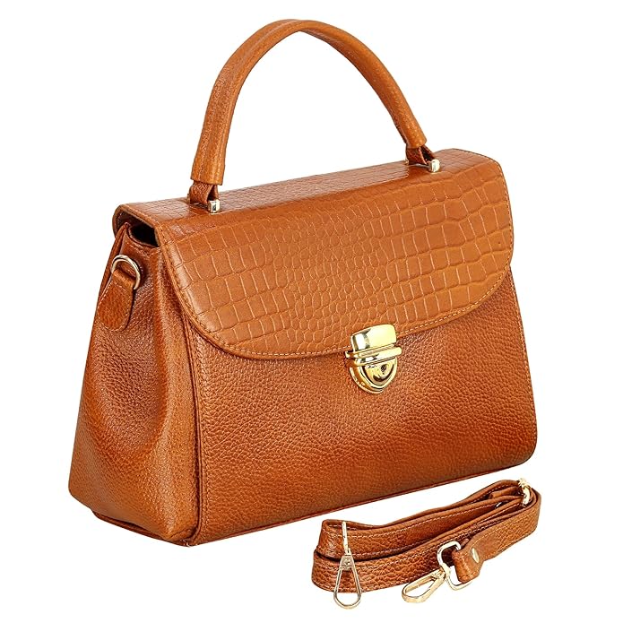 Compact Leather Handbag Bag - Push Lock