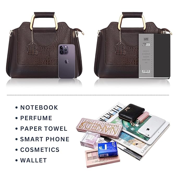 Leather Satchel Handbag - Trapezoid