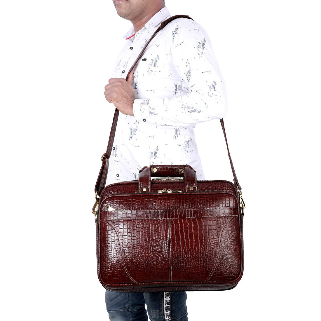 HAYAT 16 Inch Expandable Natural Leather Laptop Briefcase