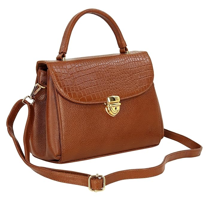 Compact Leather Handbag Bag - Push Lock