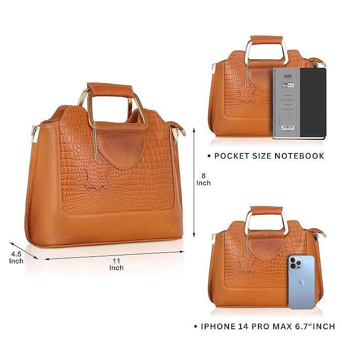 Leather Satchel Handbag - Trapezoid