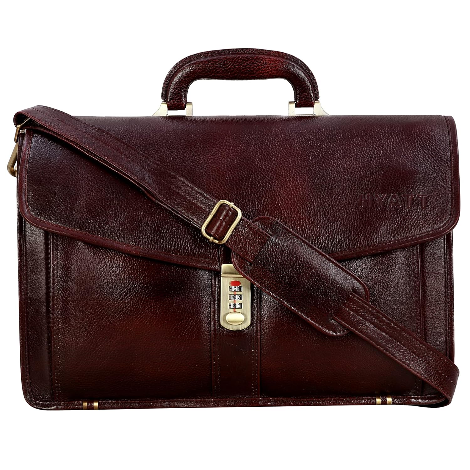 Leather Laptop Briefcase - Vertical Lock