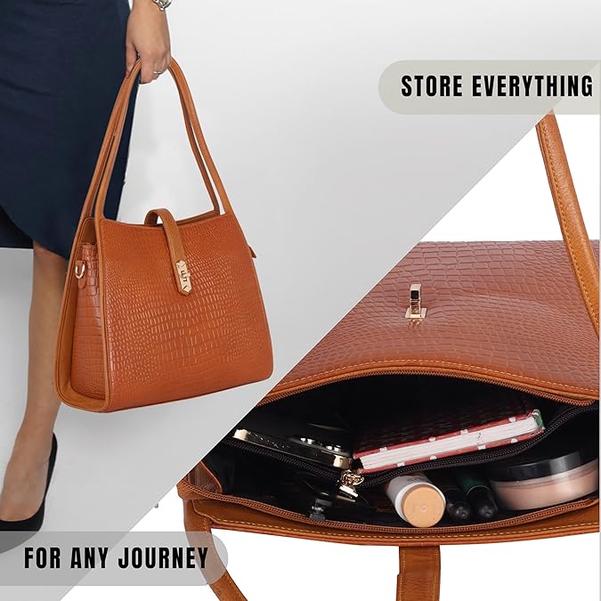 Croco Leather Handbag - TURN LOCK