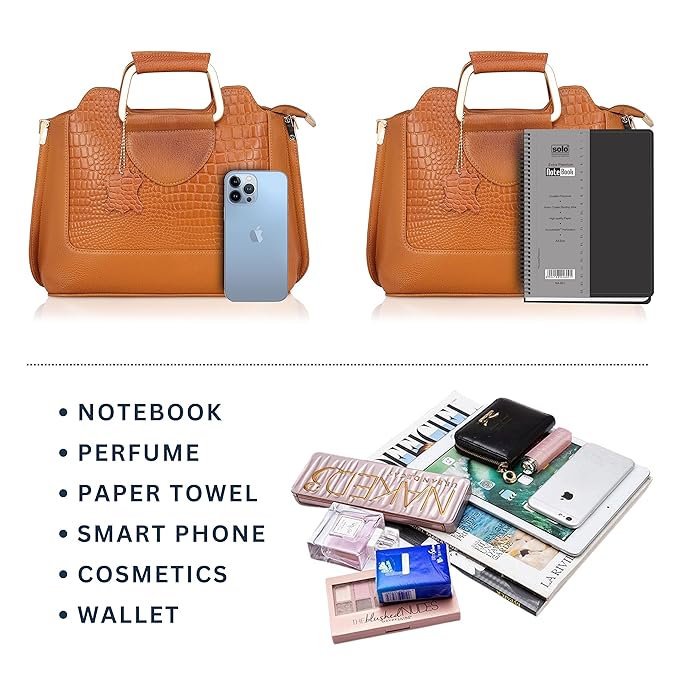 Leather Satchel Handbag - Trapezoid