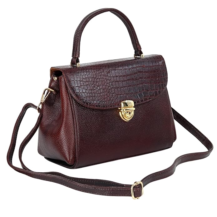 Compact Leather Handbag Bag - Push Lock