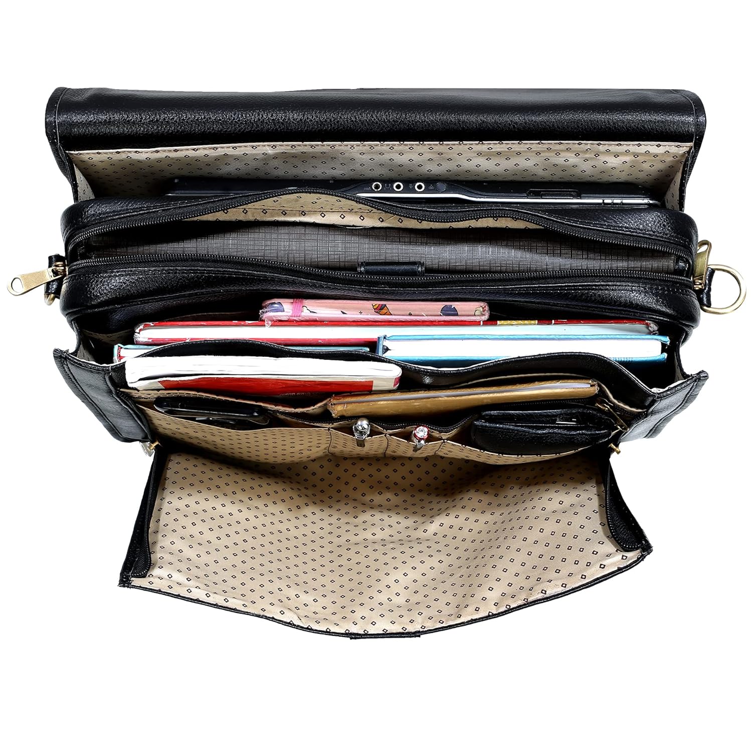 Leather Laptop Briefcase - Vertical Lock