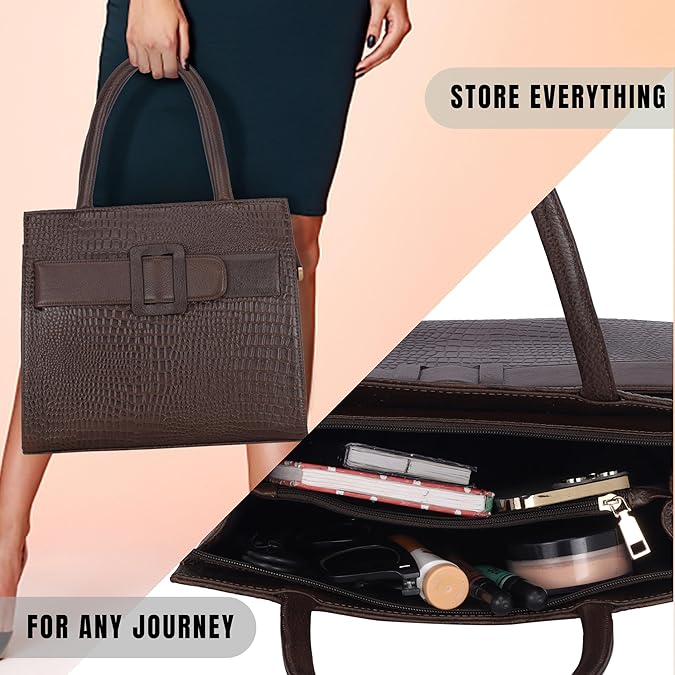 Croco Leather Handbag - Buckle Harmass