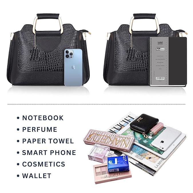 Leather Satchel Handbag - Trapezoid