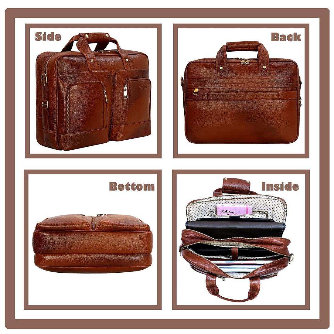 HAYAT Leather Accessories 24 litres Full Grain Natural Leather Briefcase Messenger & Shoulder Bags