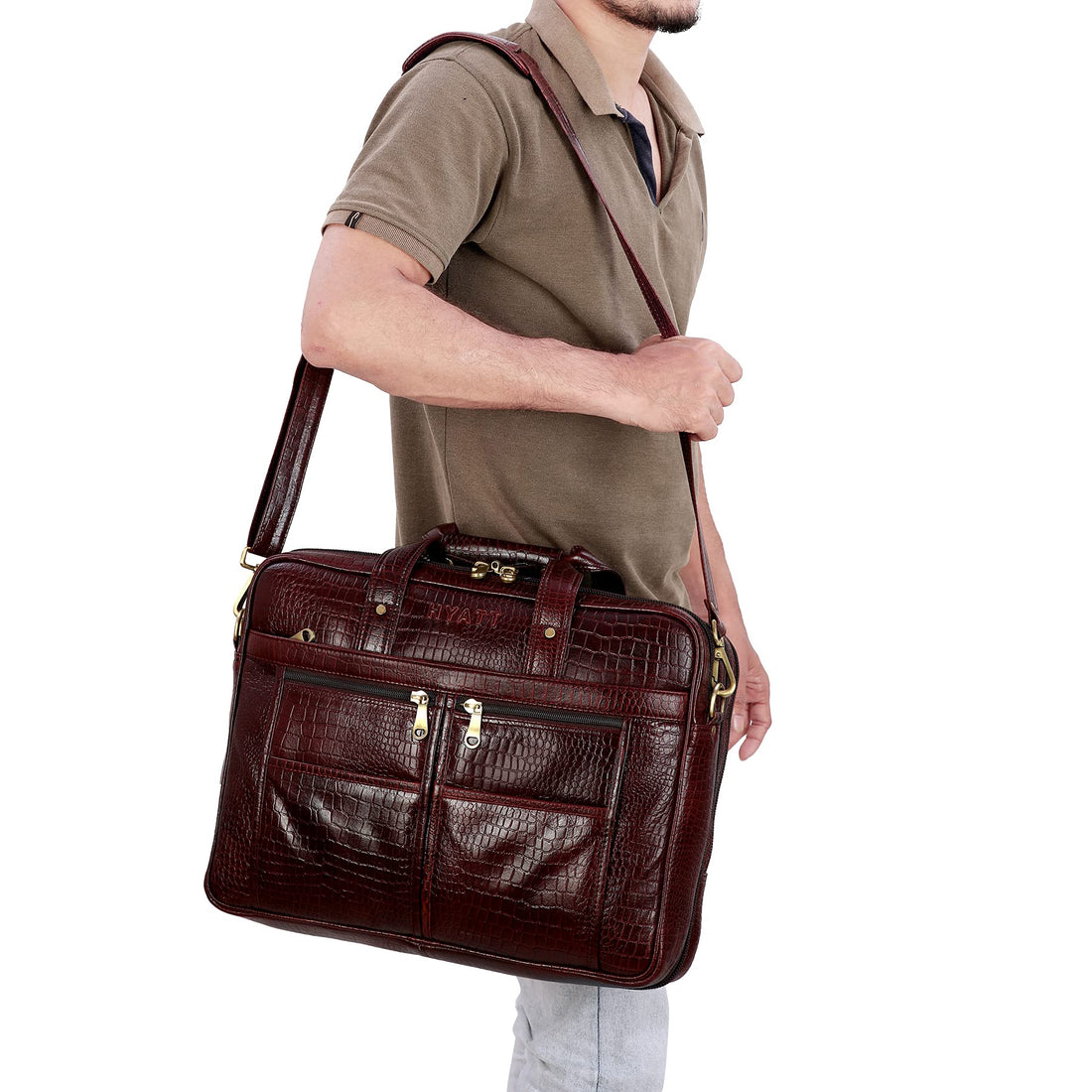 HAYAT Leather Accessories 24 litres Full Expandable Leather Laptop Office