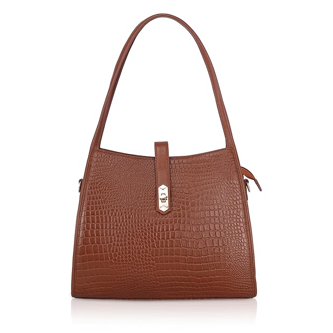 Croco Leather Handbag - TURN LOCK