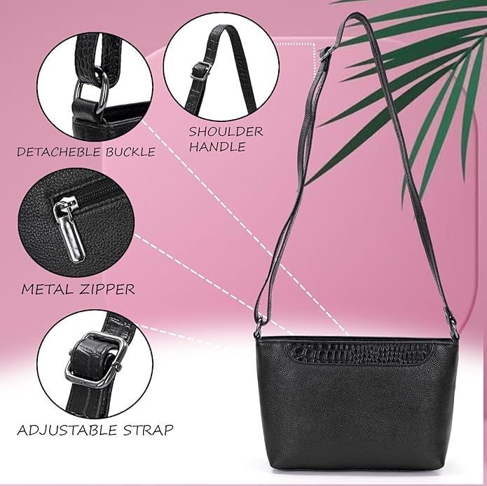 Leather Sling Bag for Women - Zip Top