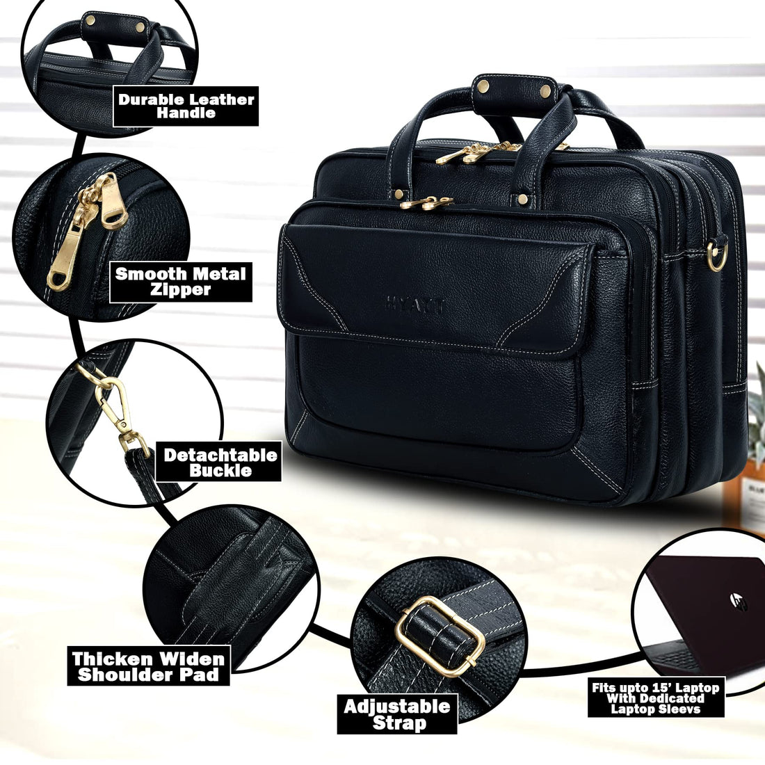 HAYAT Leather Accessories 16 Inch Men's Leather Briefcase Laptop Office Bag