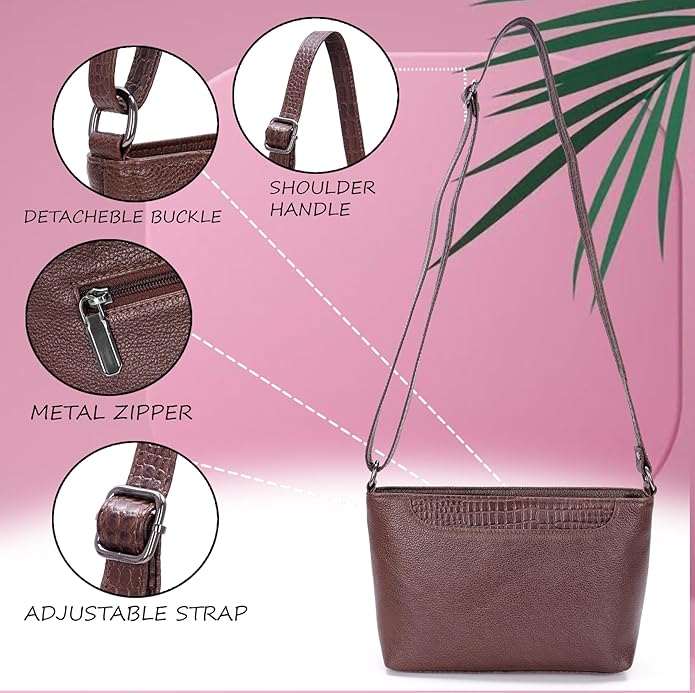 Leather Sling Bag for Women - Zip Top