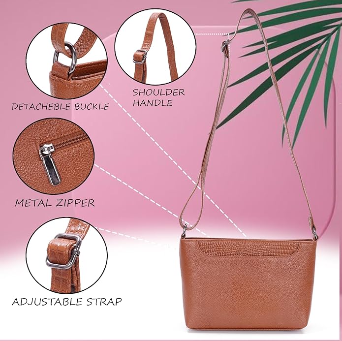 Leather Sling Bag for Women - Zip Top