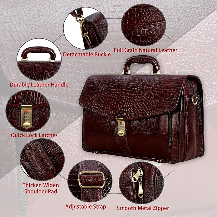 Leather Laptop Briefcase - Vertical Lock