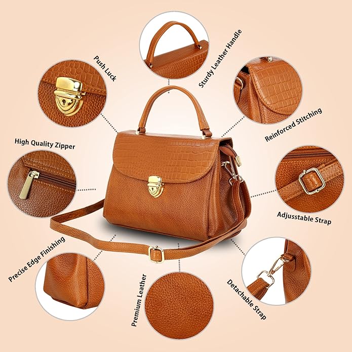 Compact Leather Handbag Bag - Push Lock