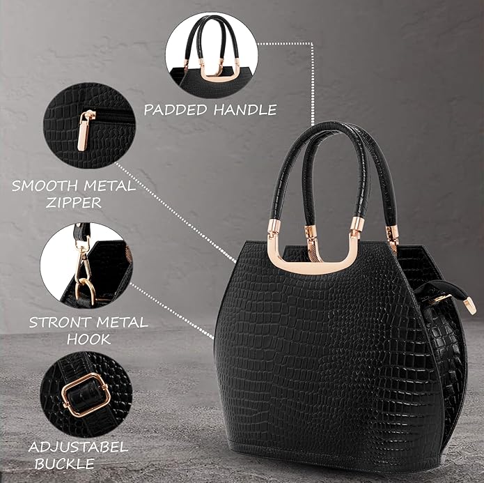 Croco Leather Handbag - BUCKET