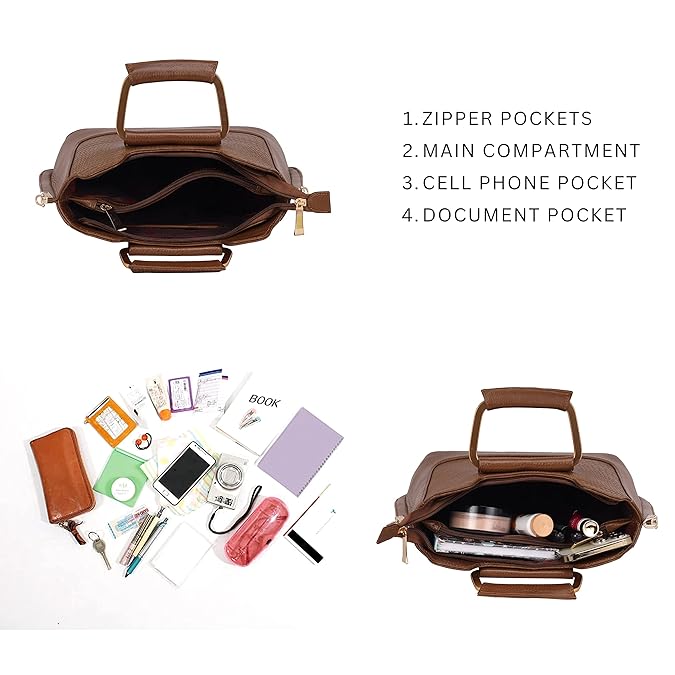 Leather Satchel Handbag - Trapezoid