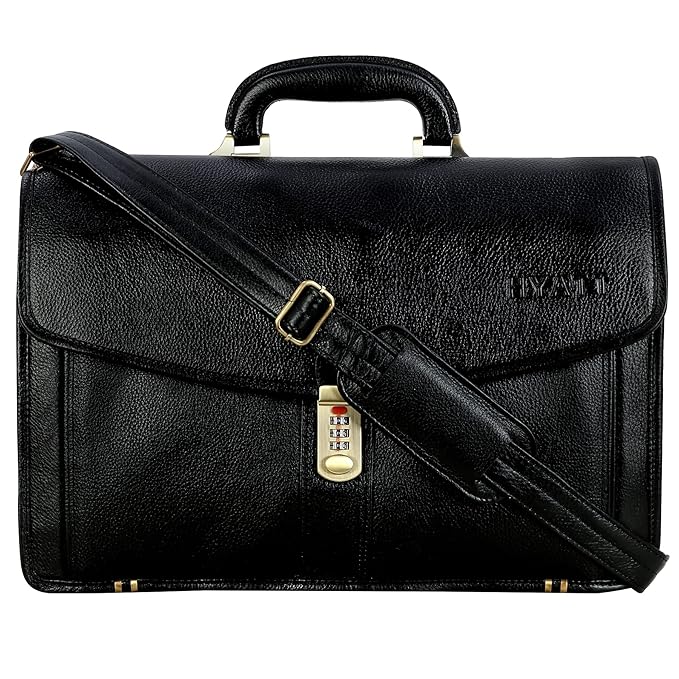 Leather Laptop Briefcase - Vertical Lock