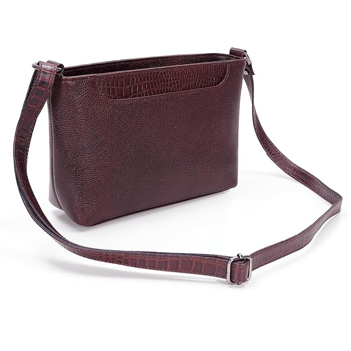 Leather Sling Bag for Women - Zip Top