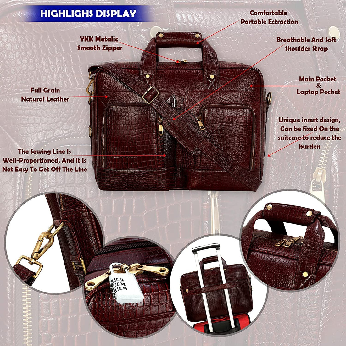 HAYAT Leather Accessories 24 litres Full Grain Natural Leather Briefcase Messenger & Shoulder Bags