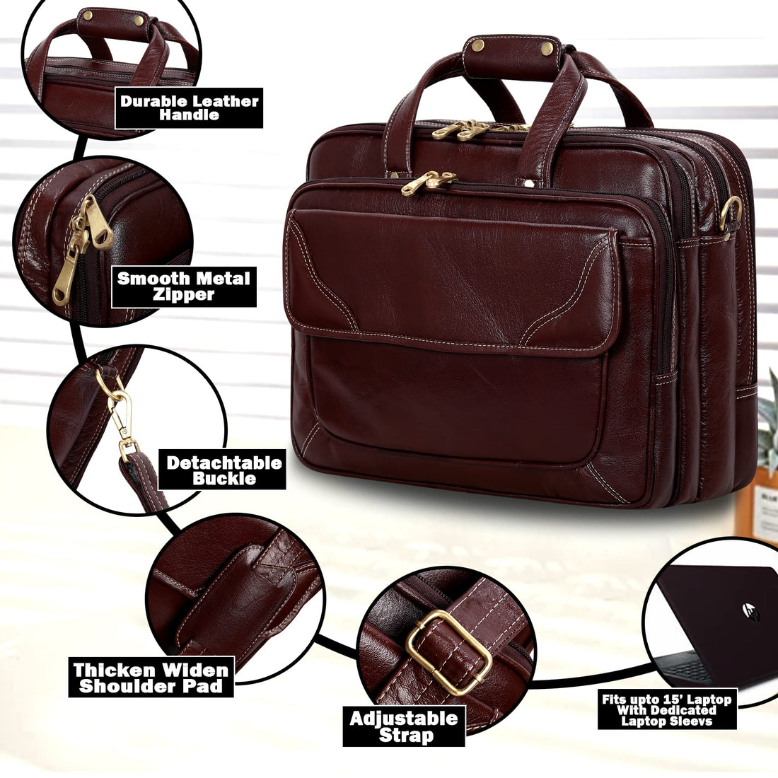 HAYAT Leather Accessories 16 Inch Men's Leather Briefcase Laptop Office Bag