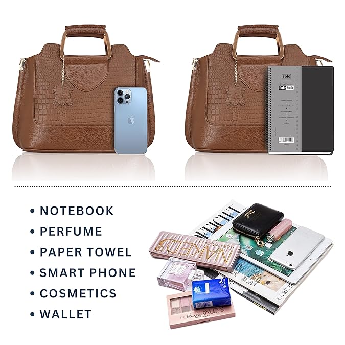 Leather Satchel Handbag - Trapezoid