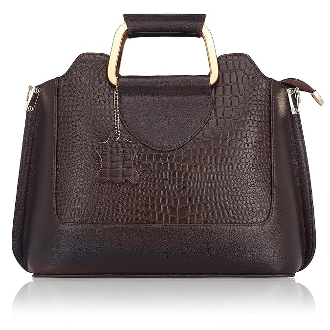 Leather Satchel Handbag - Trapezoid
