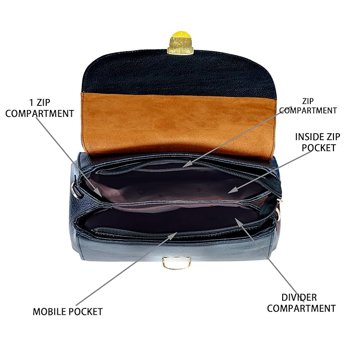 Compact Leather Handbag Bag - Push Lock