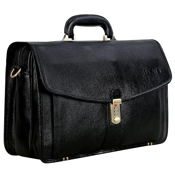 Leather Laptop Briefcase - Vertical Lock