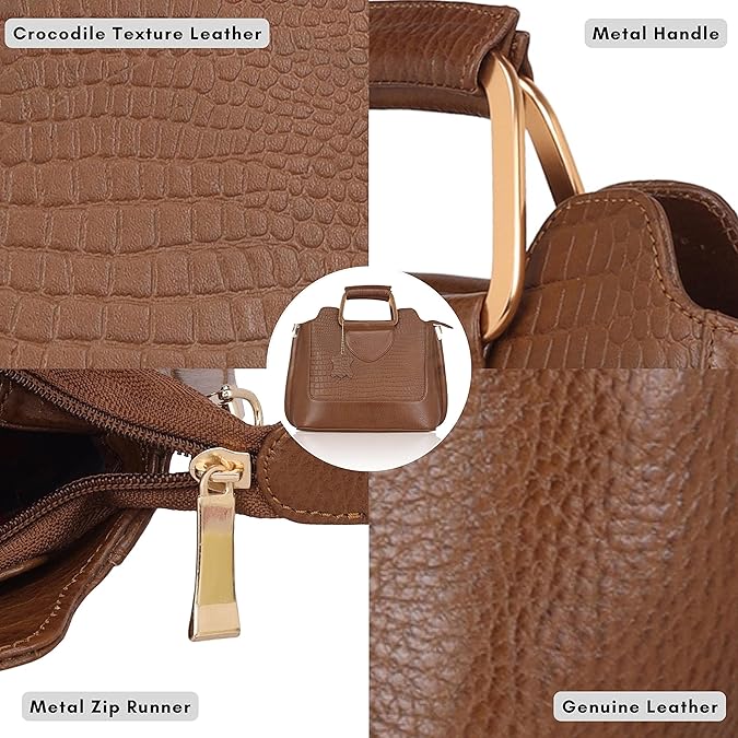 Leather Satchel Handbag - Trapezoid