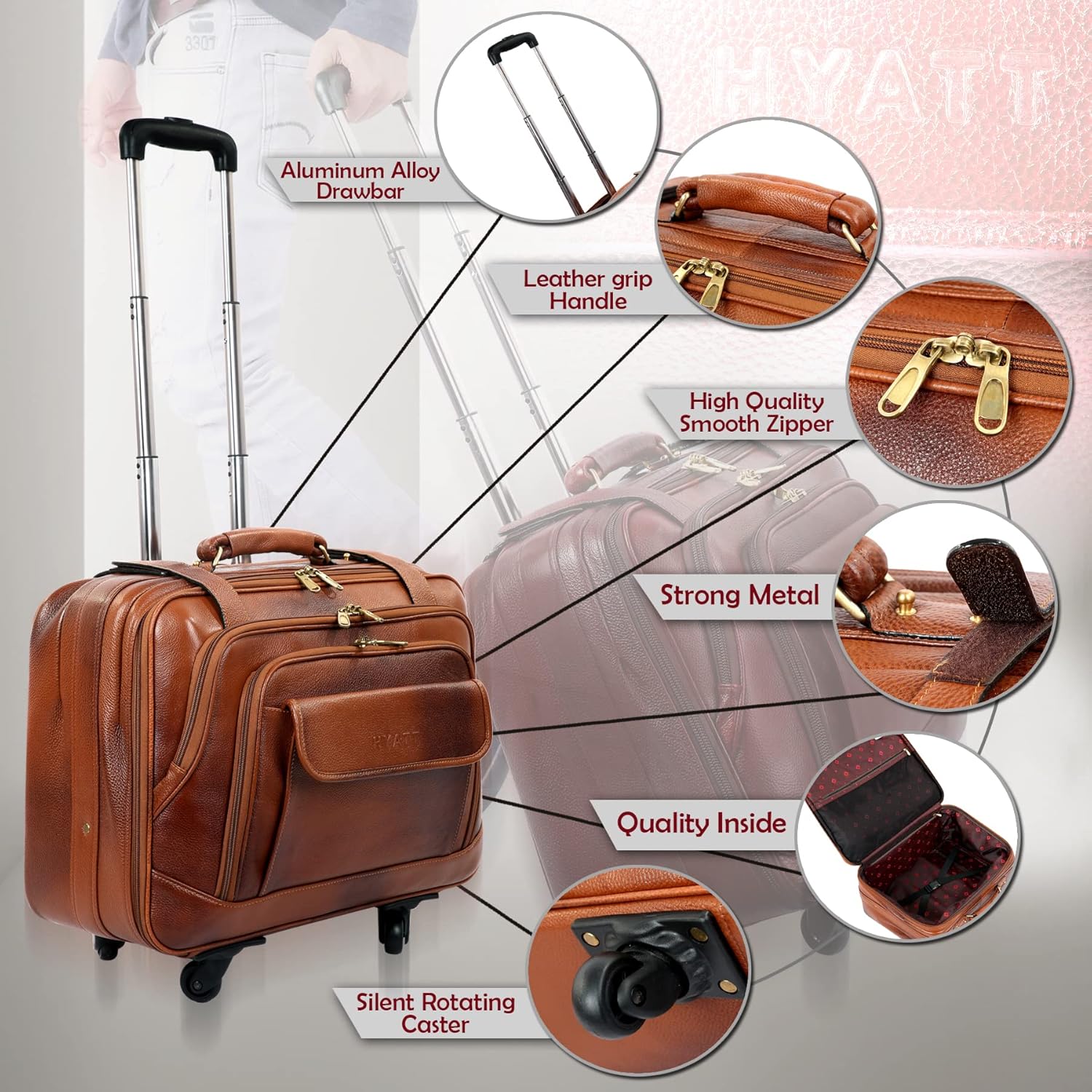 Leather Laptop Roller Trolley - The Overnighter
