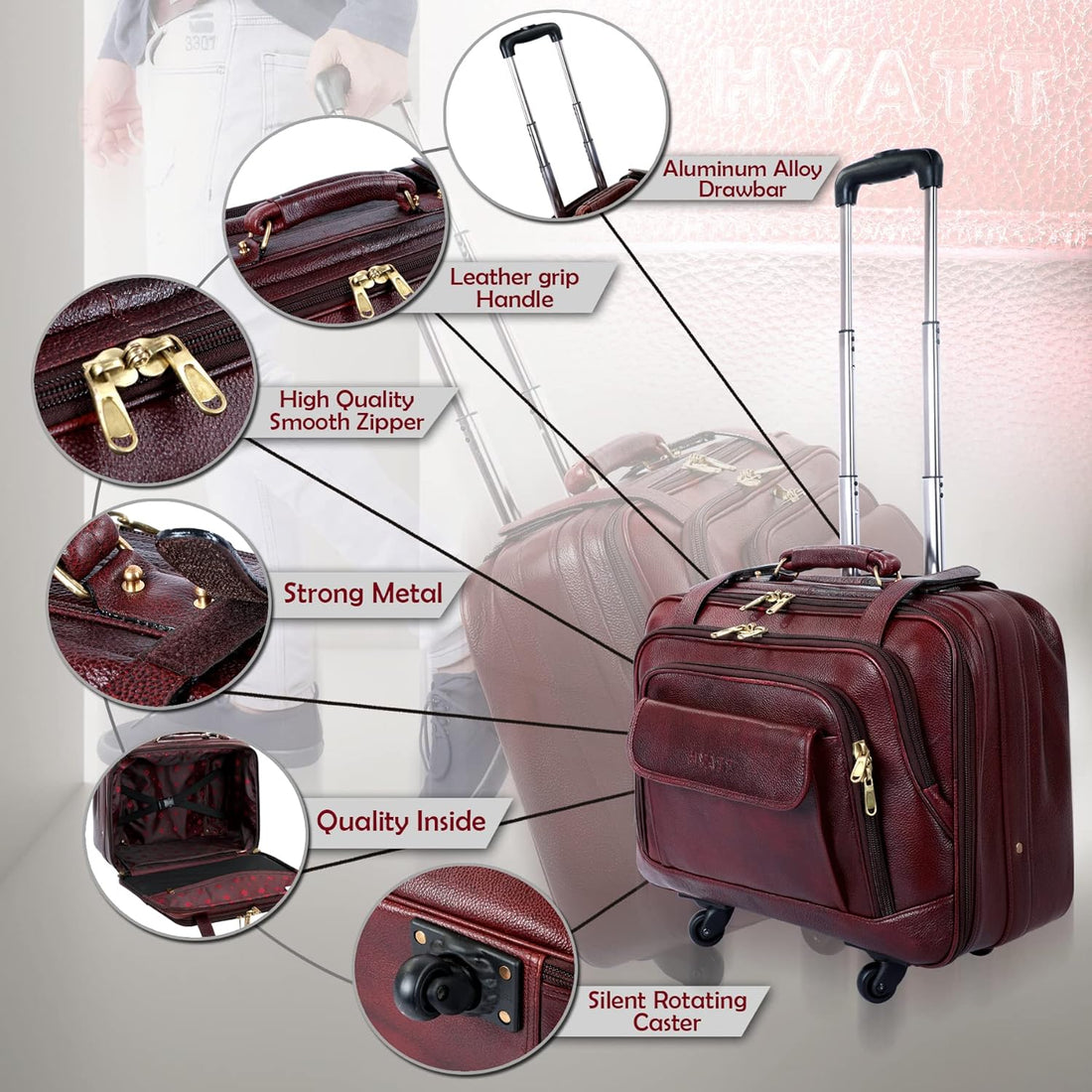 Leather Laptop Roller Trolley - The Overnighter