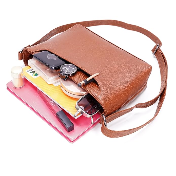 Leather Sling Bag for Women - Zip Top