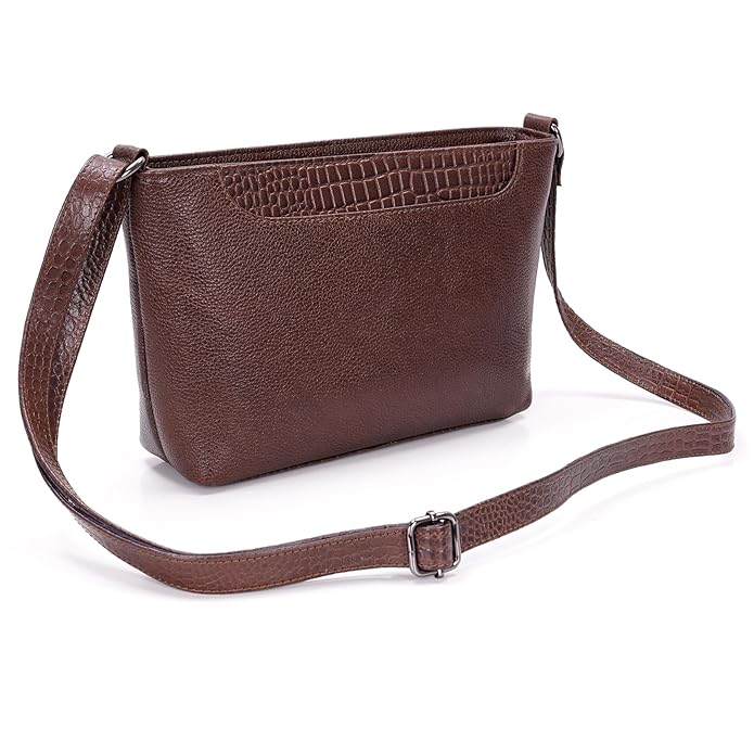Leather Sling Bag for Women - Zip Top