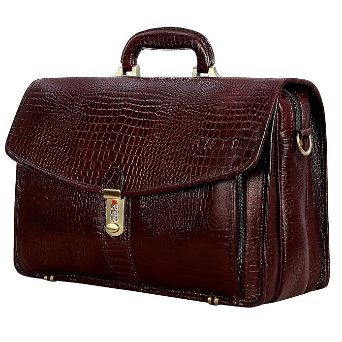 Leather Laptop Briefcase - Vertical Lock