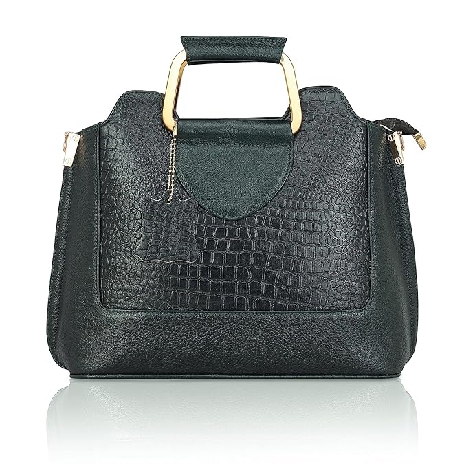 Leather Satchel Handbag - Trapezoid