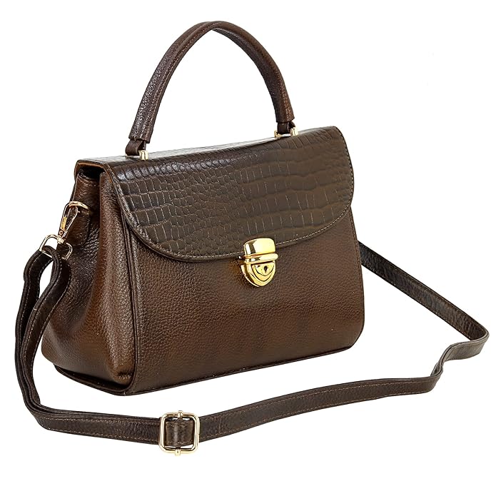 Compact Leather Handbag Bag - Push Lock