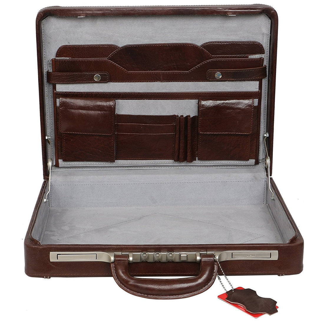 HAYAT Leather Accessories 18 Inch Expandable Men's Leather Briefcases Office Bags with Italian Lock
