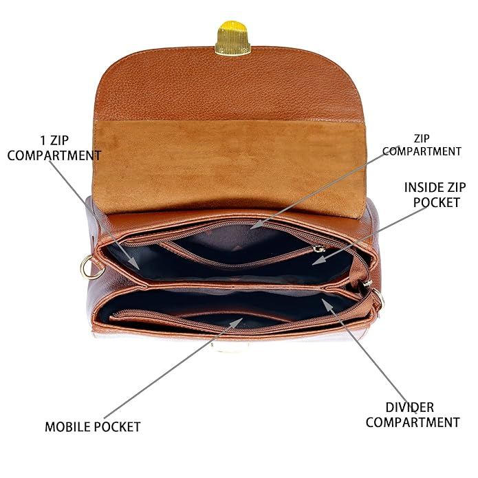 Compact Leather Handbag Bag - Push Lock