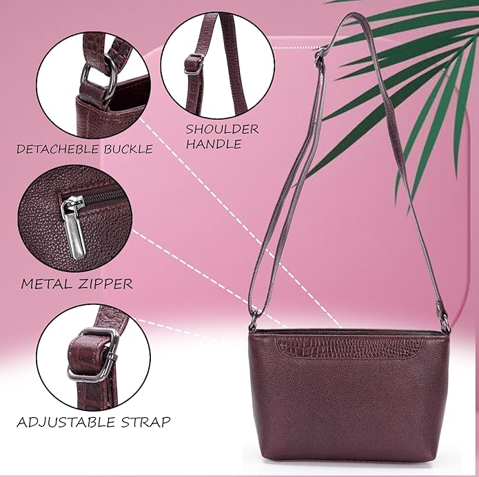 Leather Sling Bag for Women - Zip Top