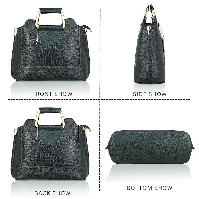 Leather Satchel Handbag - Trapezoid