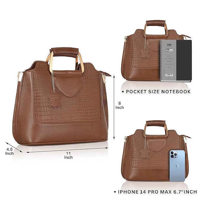 Leather Satchel Handbag - Trapezoid