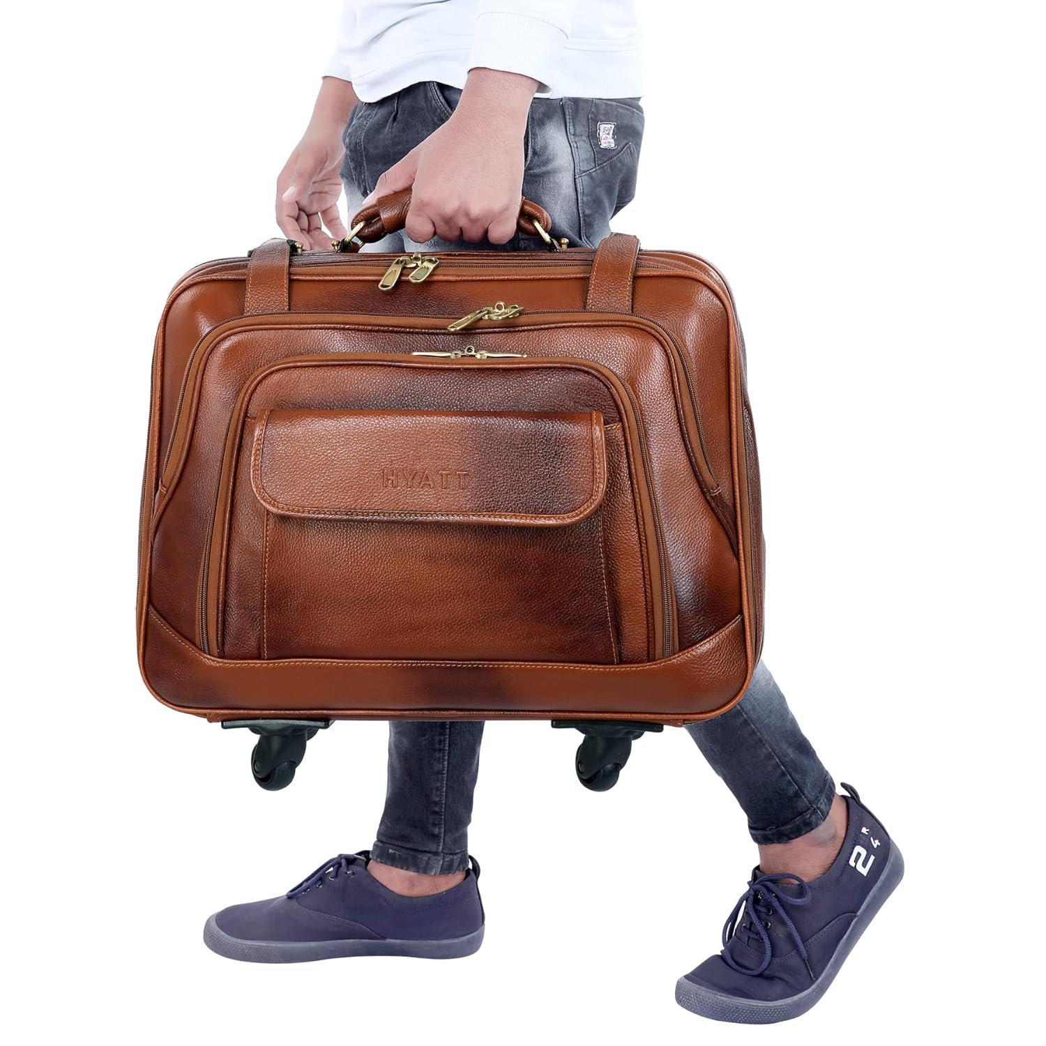 Leather Laptop Roller Trolley - The Overnighter
