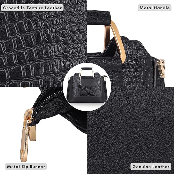 Leather Satchel Handbag - Trapezoid